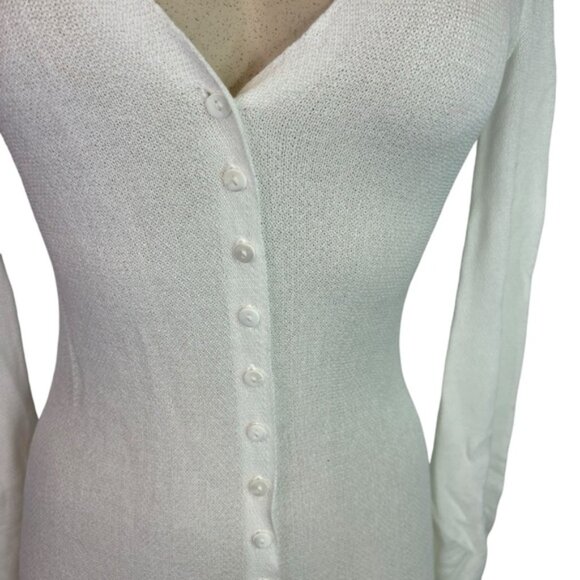 Asta Resort Ivory Nikita Dress Knit Button-down Shirt Sheer Medium Long Sleeve - Picture 4 of 11